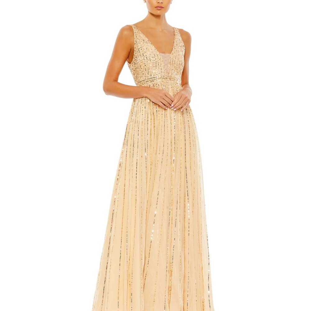 NEW | Mac Duggal 10700 Sequin Plunge Neck Gown in Sunset  6